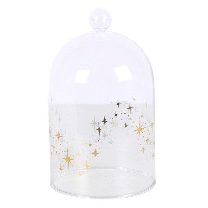 Clear glass candle cloche with celestial star design