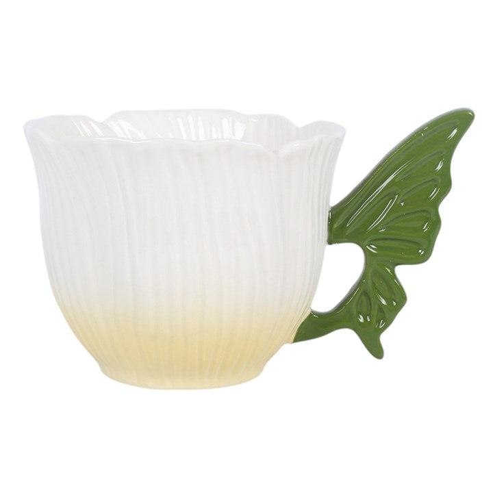 450ml ceramic fairy teacup with green wing handle