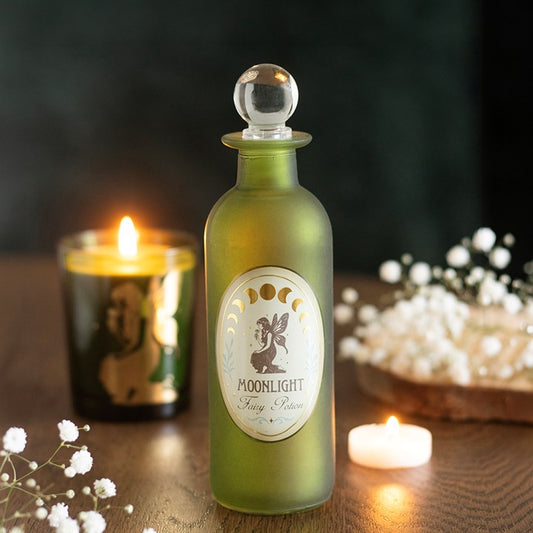 Moonlight Fairy green glass potion bottle with crystal-style stopper