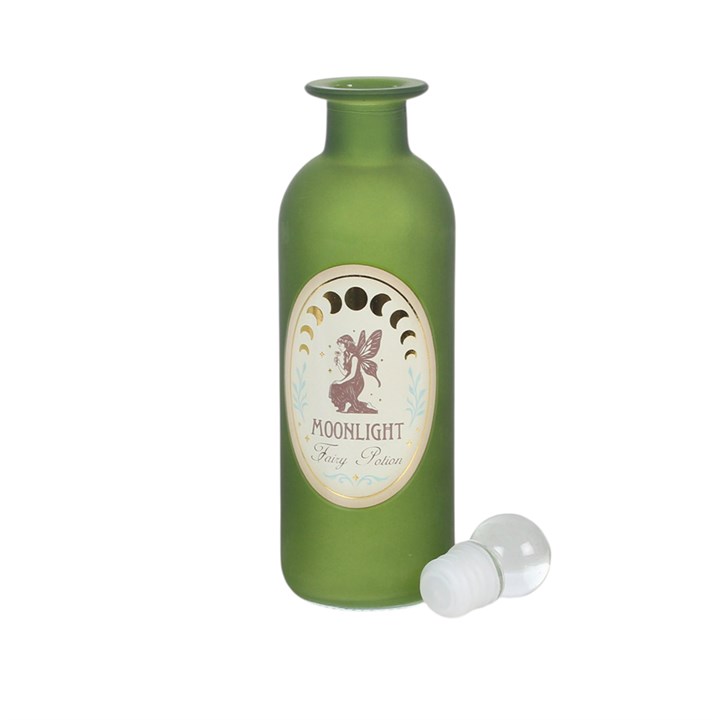 Moonlight Fairy green glass potion bottle with crystal-style stopper open