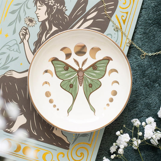 Moonphase moth trinket dish with celestial design