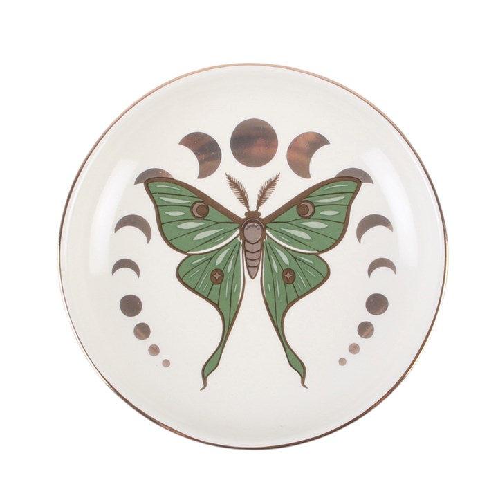 Green moth and moon phase trinket dish