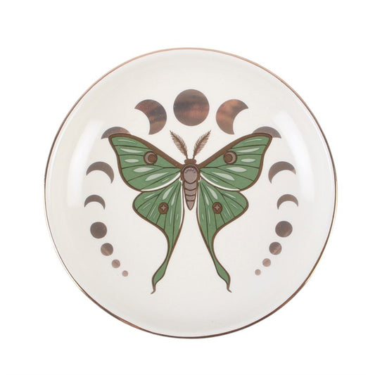 Green moth and moon phase trinket dish