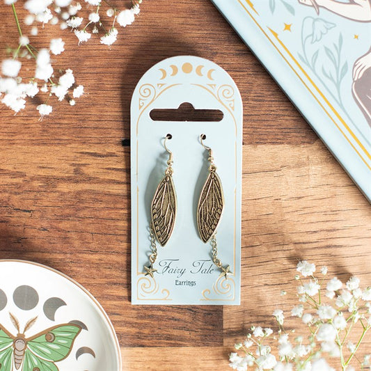 Fairy wing drop earrings with hanging star charms