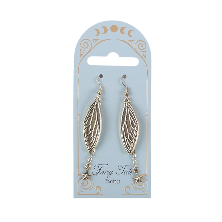 Fairy wing dangle earrings with hanging star charms