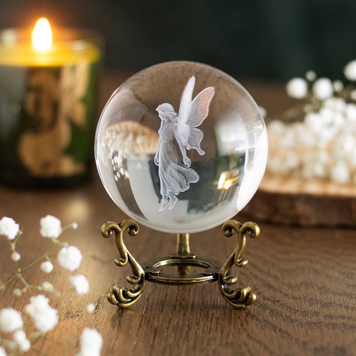 Stardust Fairy laser engraved glass crystal ball with ornate stand