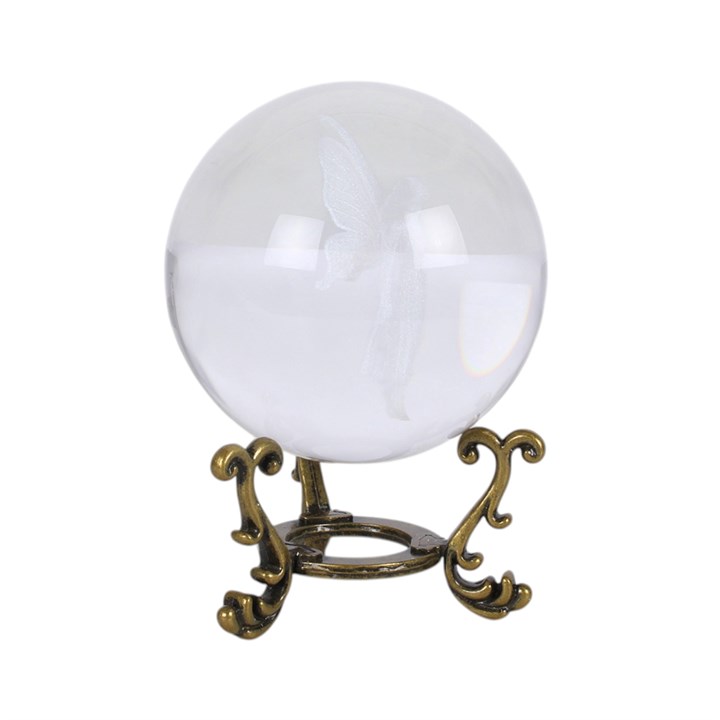 Stardust Fairy laser engraved glass crystal ball with gold ornate stand
