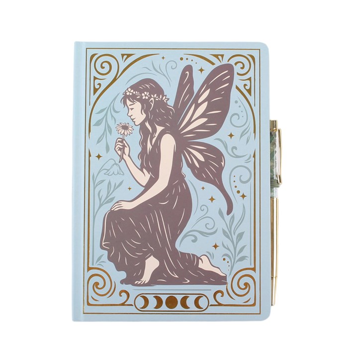 Fairy Tales A5 notebook with crystal pen and vintage fairy design front view