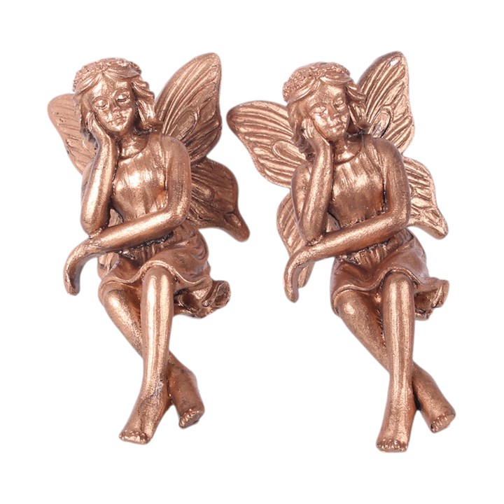 Set of 2 antique bronze fairy pot hanger ornaments