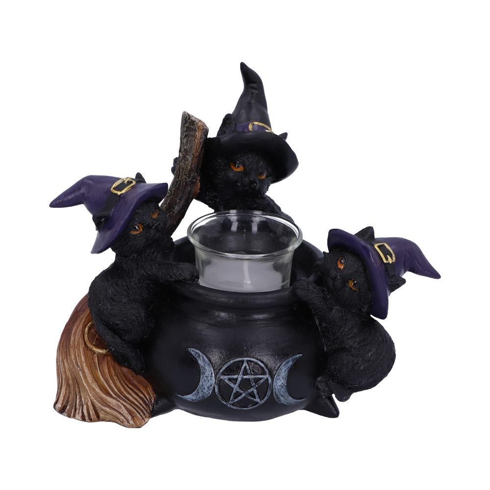 Familiar Cauldron black cat candle holder by Nemesis Now