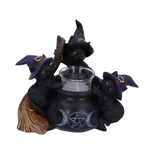 Familiar Cauldron black cat candle holder by Nemesis Now