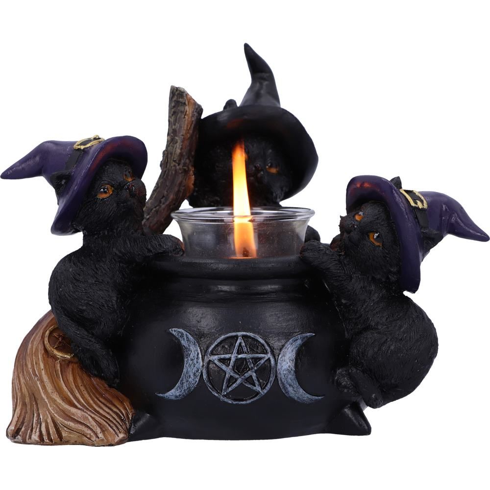 Familiar Cauldron candle holder with glowing tealight