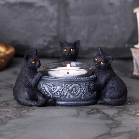 Familiar Trio black cat tealight candle holder