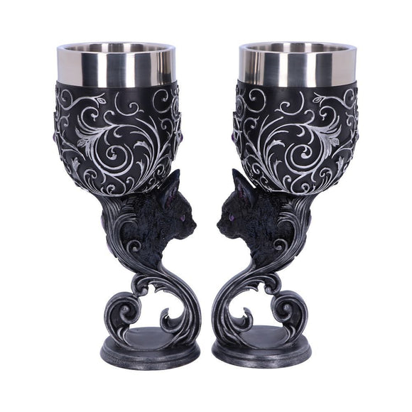 Familiars Love - Black Cat Heart Set of Two Goblets