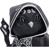 Close-up of Featheros figurine’s hooded face and silver detailing