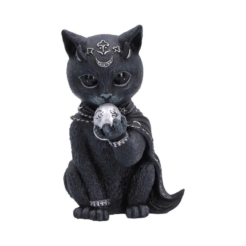 Feligor Cult Cuties gothic black cat figurine holding a silver skull