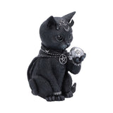 Side view of Feligor gothic cat figurine holding a skull
