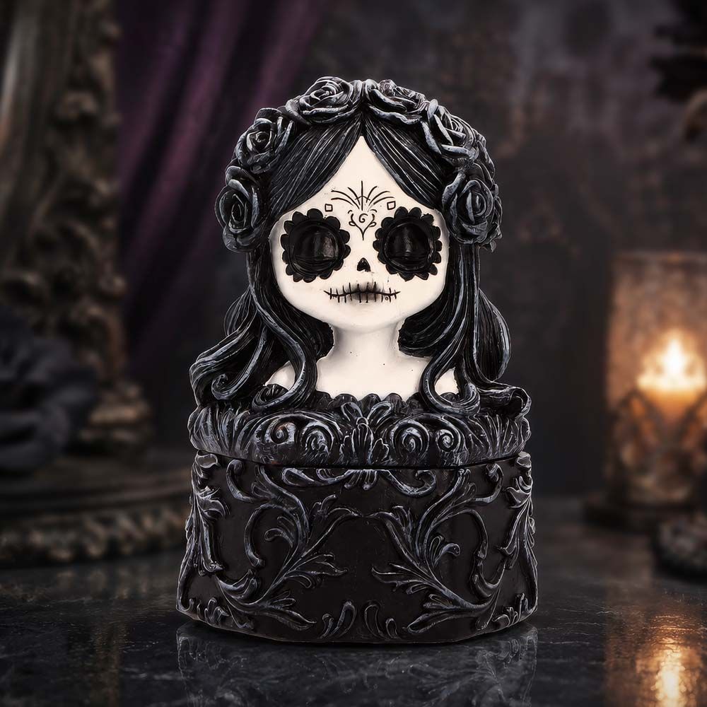 Flor De Muerte gothic trinket box displayed