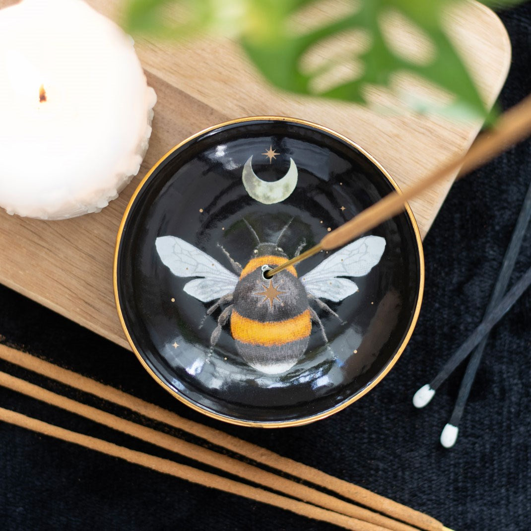 Forest Bee incense holder with celestial moon and star design