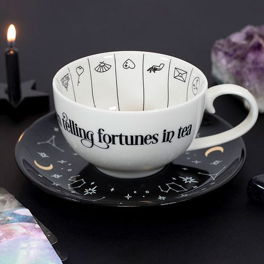 Fortune telling ceramic teacup and saucer for tea leaf reading