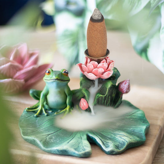 Frog Lily Pad Backflow Incense Burner with incense cone