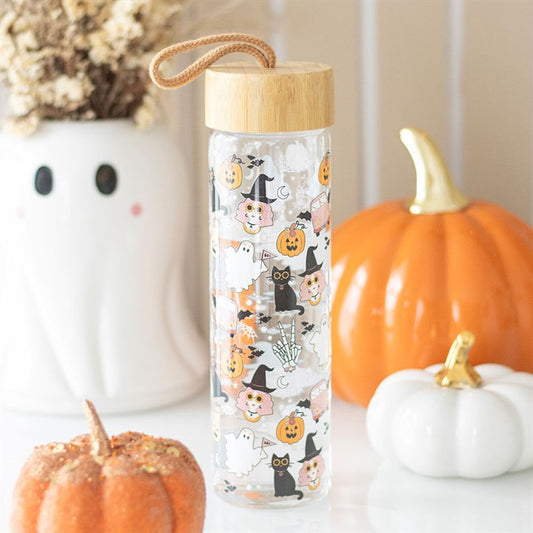 Groovy Ghost glass water bottle with bamboo lid