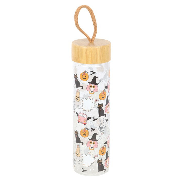 600ml ghost print glass water bottle