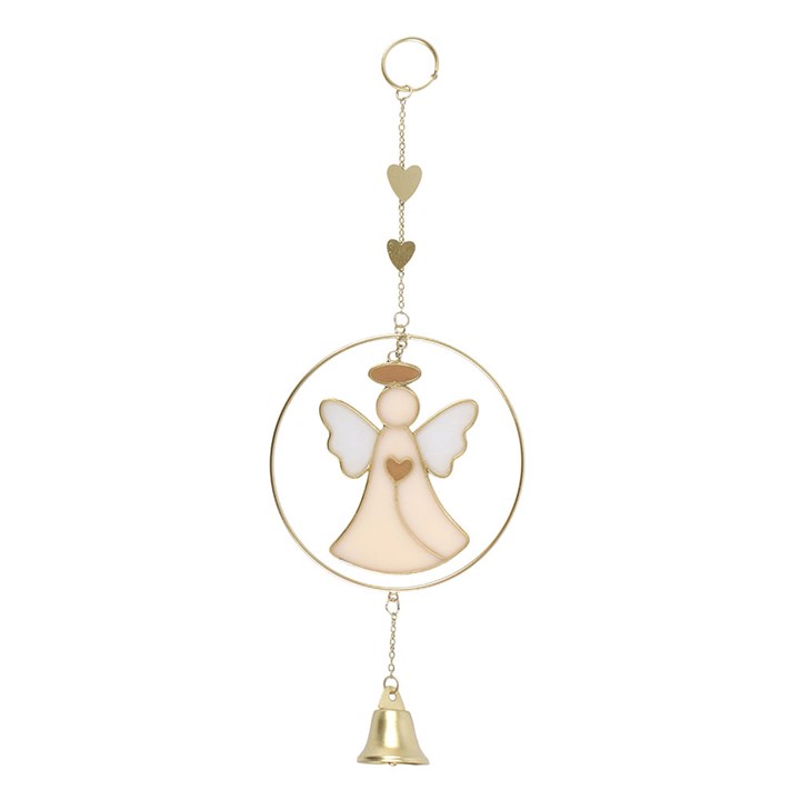 Angel suncatcher hanging decoration with heart charm and bell