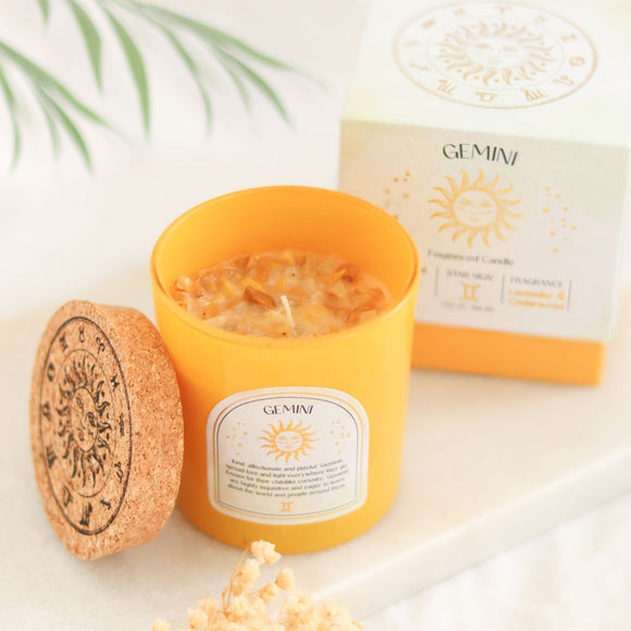Gemini Lavender & Cedarwood, Yellow Jade Crystal Candle