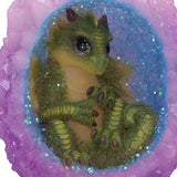 Geode Nest Light Up Green Dragon Figurine