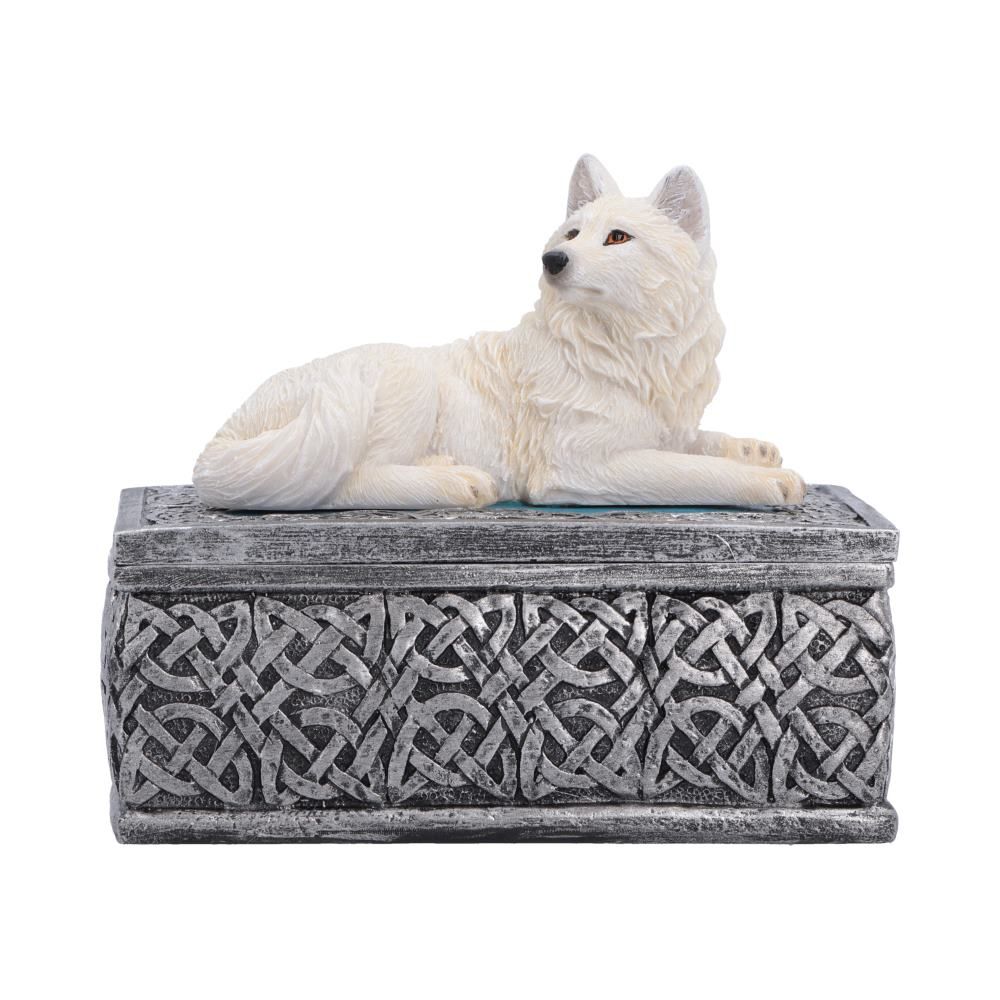 Ghost Wolf Trinket Box with white wolf figurine by Nemesis Now