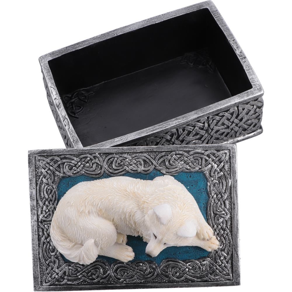 1. Ghost Wolf Trinket Box open showing storage compartment