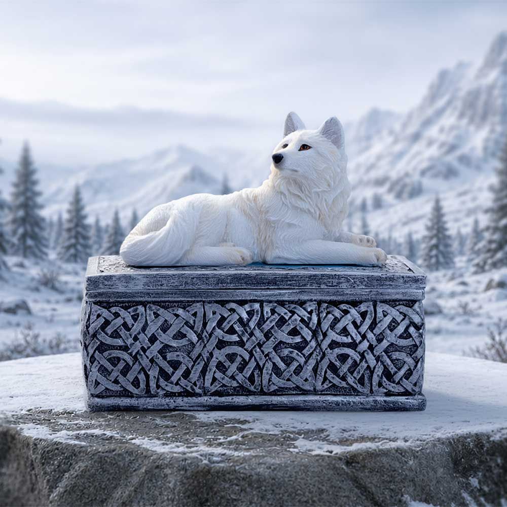 1. Ghost Wolf Trinket Box open showing storage compartment