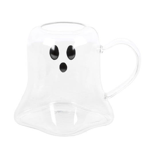 Ghost Shaped Glass Mug with black ghost face