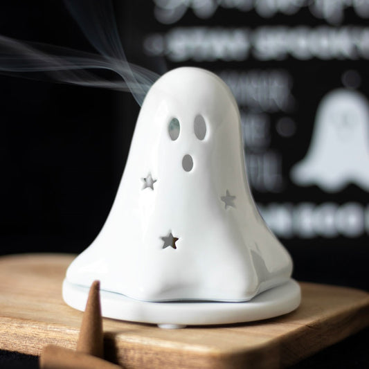 Ghost tealight and incense cone holder ceramic