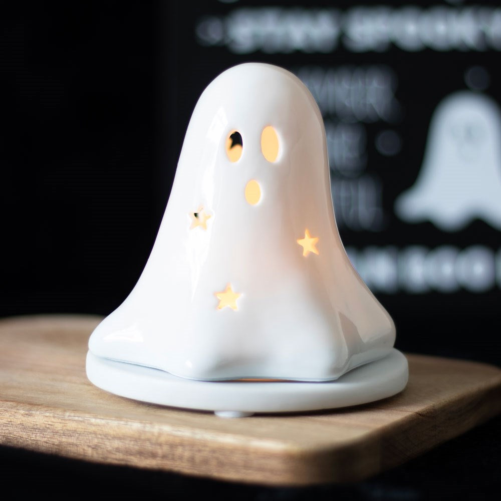 Ghost candle holder with tealight glowing