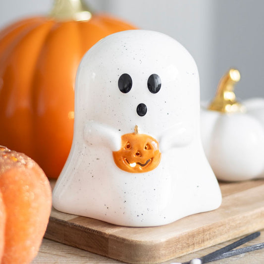 Ghost pumpkin tealight holder for Halloween decoration