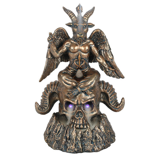 Gold Baphomet LED backflow incense burner with horned skull