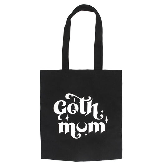 Black Goth Mum tote bag with white gothic moon and star design