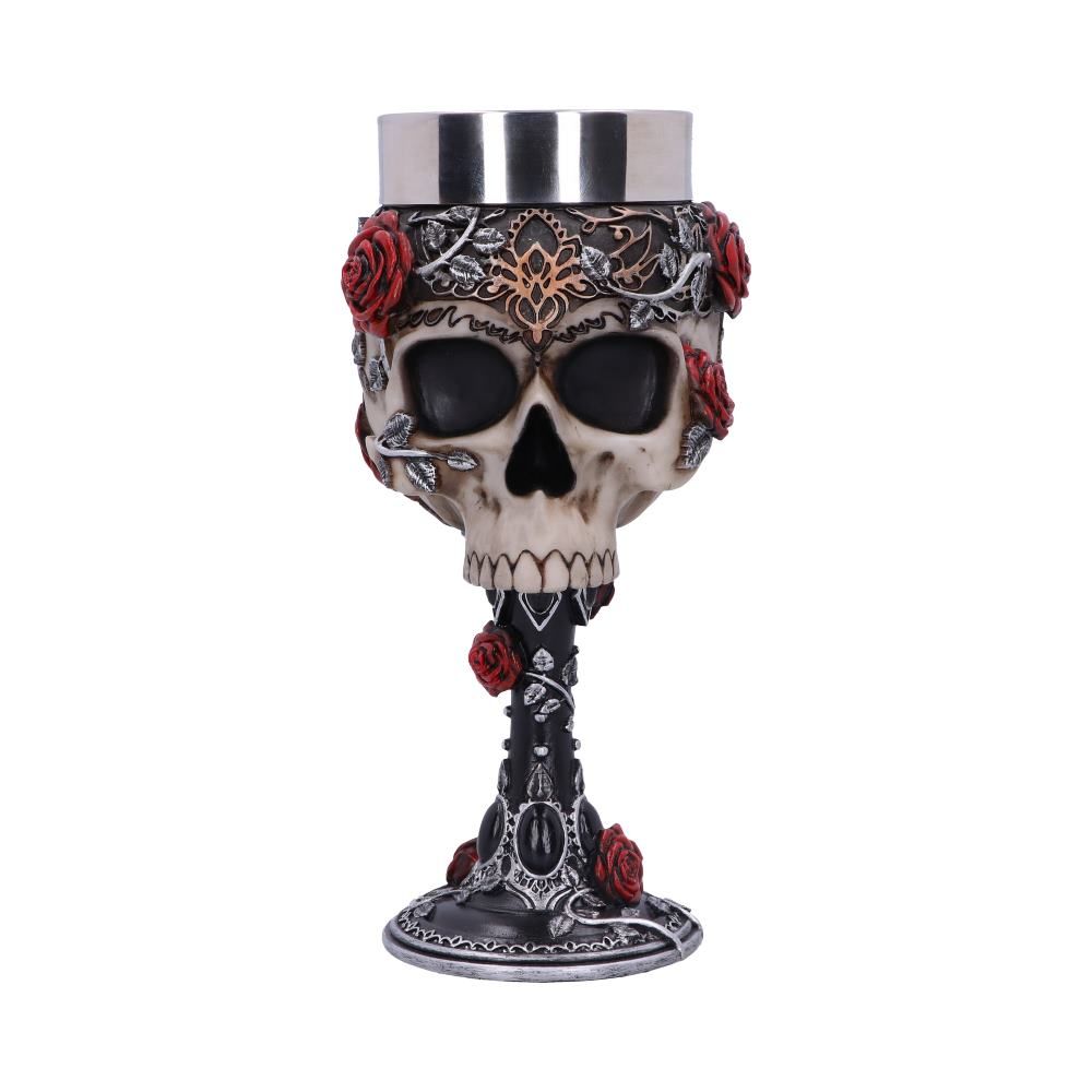 Gothic rose skull goblet by Nemesis Now with stainless-steel insert
