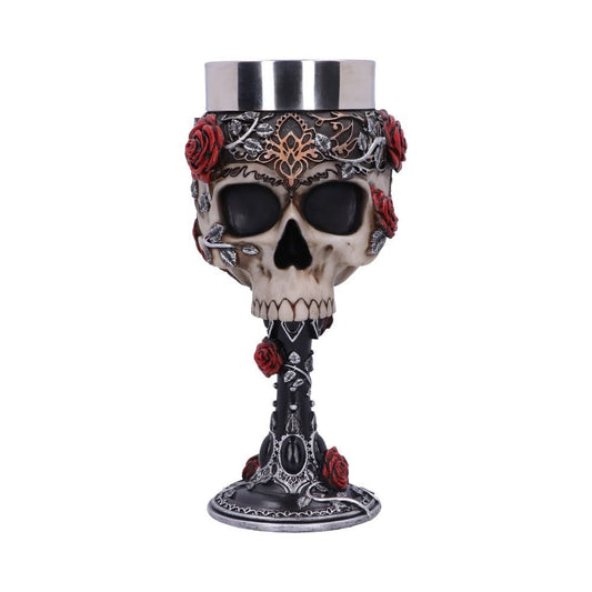 Gothic rose skull goblet by Nemesis Now with stainless-steel insert