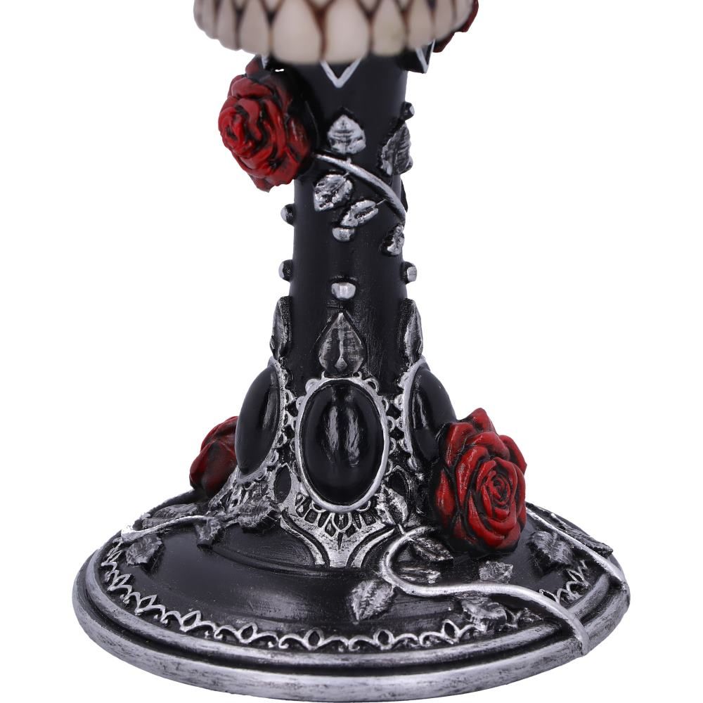 Close-up of rose and vine details on gothic goblet stem