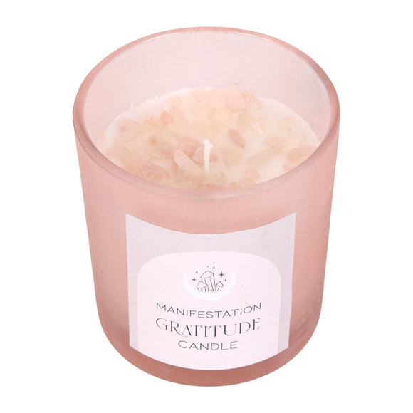 Gratitude Wild Rose Quartz Crystal Chip Candle