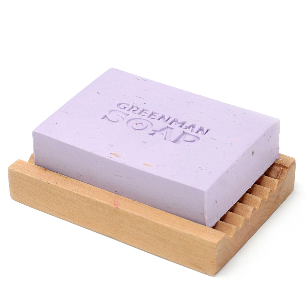 Greenman Night Time soap on wooden soap dish