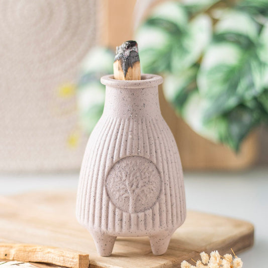 Greige ribbed ceramic Palo Santo burner