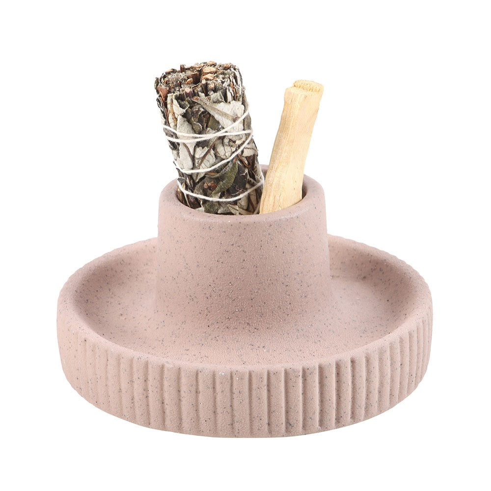 Ceramic smudge bowl and sage holder in greige