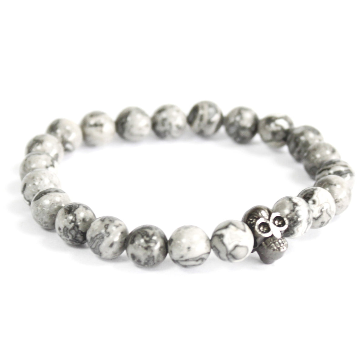 Grey Agate Crystal Skull Men's Bracelet
