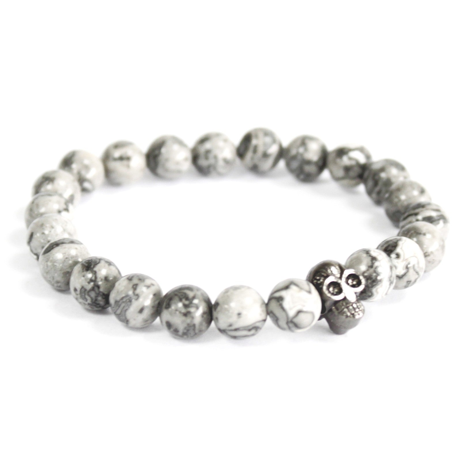 Grey Agate Crystal Skull Men's Bracelet