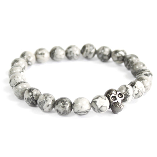 Grey Agate Crystal Skull Men's Bracelet
