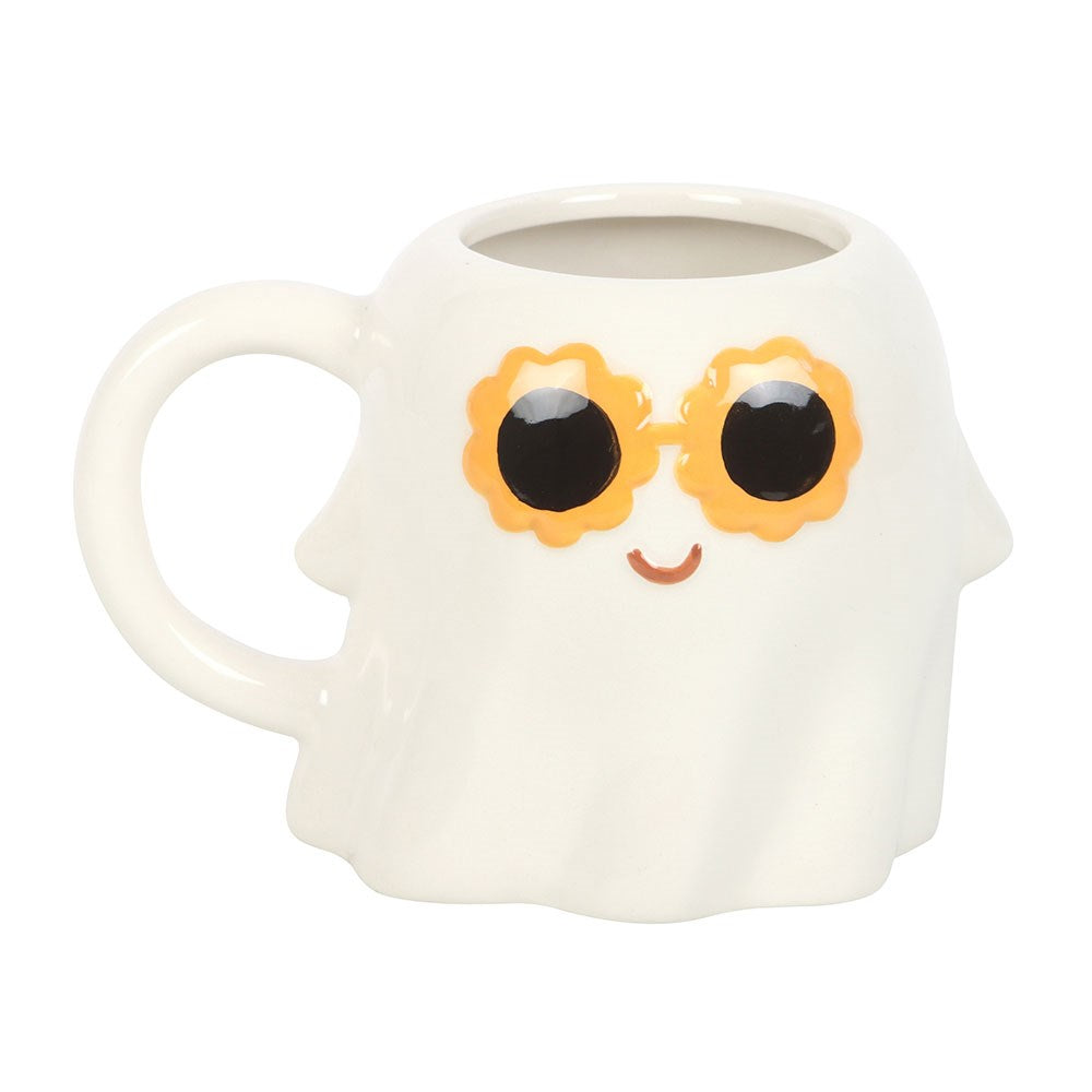 White ghost shaped Halloween mug front view